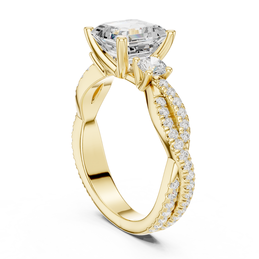 2.56 CT Emerald Cut Diamond Twisted Pavé Engagement Ring