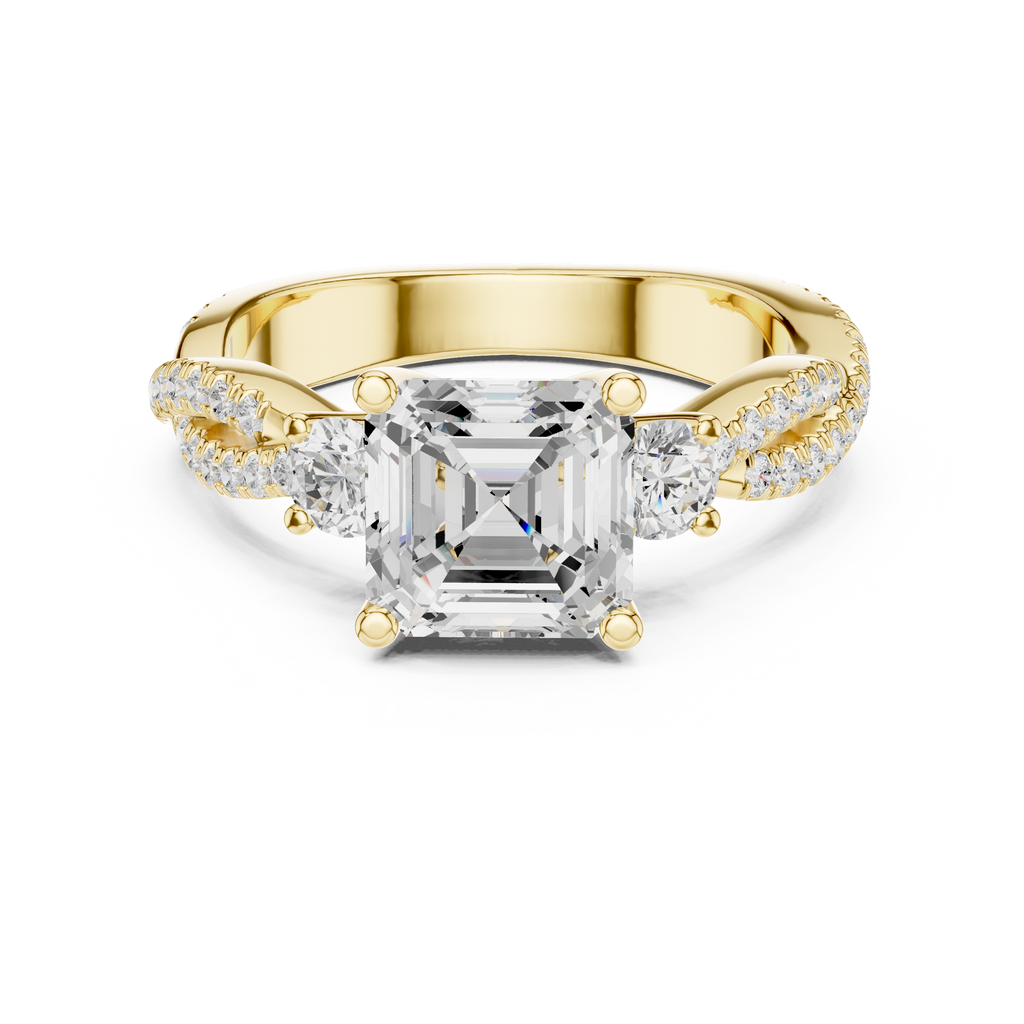 2.56 CT Emerald Cut Diamond Twisted Pavé Engagement Ring