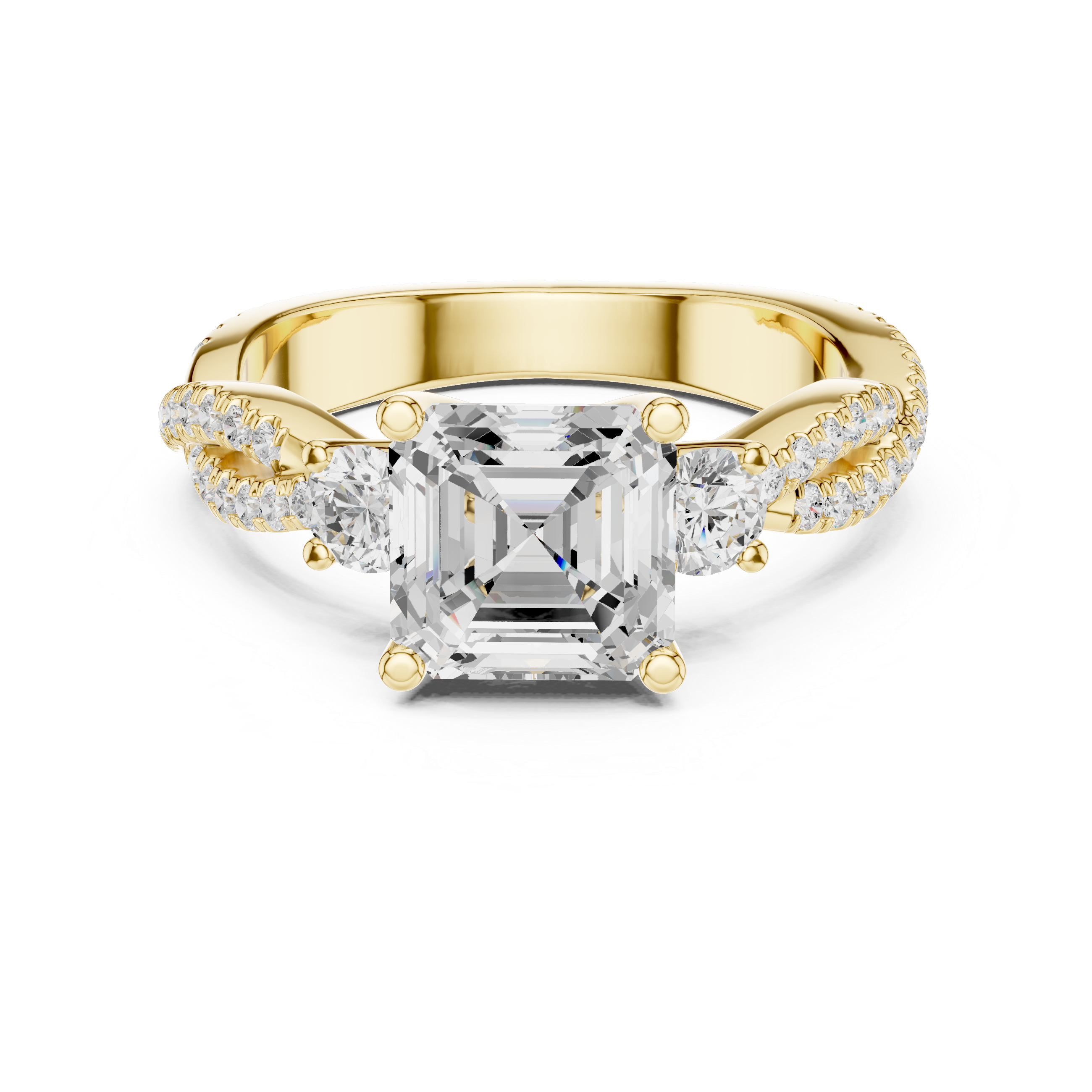 2.56 CT Emerald Cut Diamond Twisted Pavé Engagement Ring