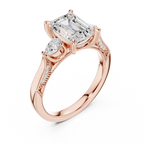 2.48 CT Emerald Cut Three-Stone Cathedral Diamond Engagement Ring
