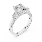 2.48 CT Emerald Cut Three-Stone Cathedral Diamond Engagement Ring