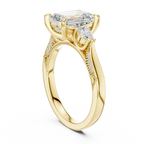 2.48 CT Emerald Cut Three-Stone Cathedral Diamond Engagement Ring