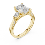 2.48 CT Emerald Cut Three-Stone Cathedral Diamond Engagement Ring