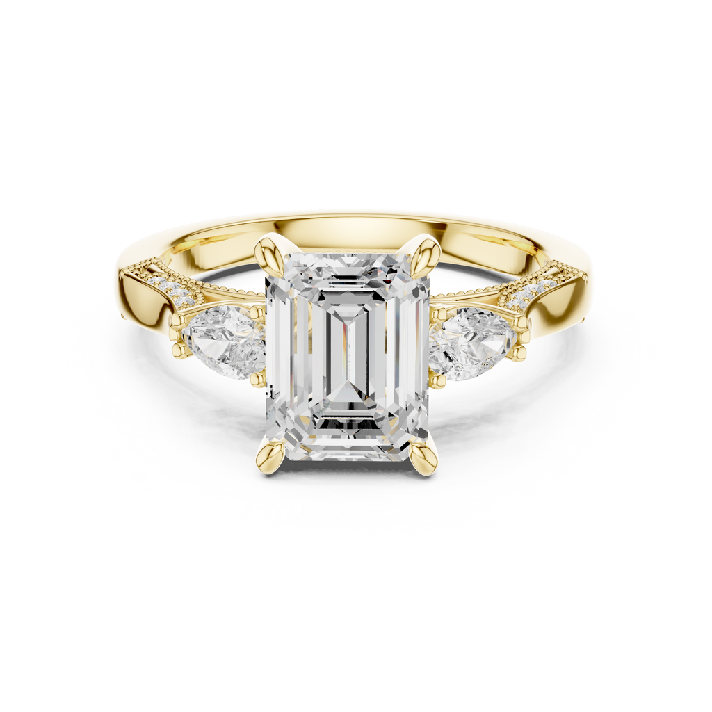2.48 CT Emerald Cut Three-Stone Cathedral Diamond Engagement Ring
