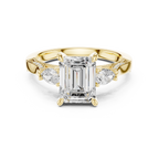 2.48 CT Emerald Cut Three-Stone Cathedral Diamond Engagement Ring