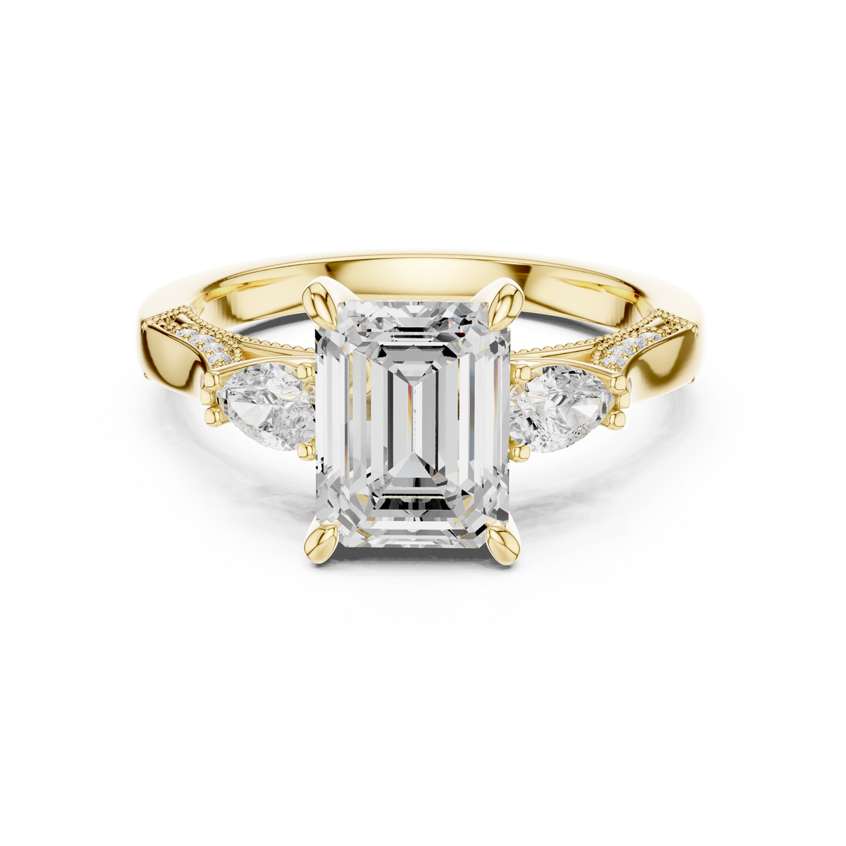 Emerald Cut Three-Stone Cathedral Diamond Engagement Ring – view 9 of 12, lab grown diamond ring | Jewelix Atelier