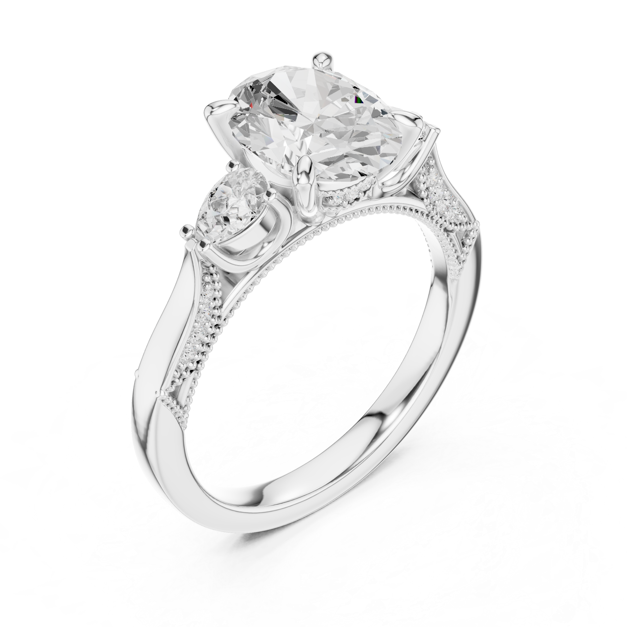 2.15 CT Oval Cut Three-Stone Diamond Engagement Ring