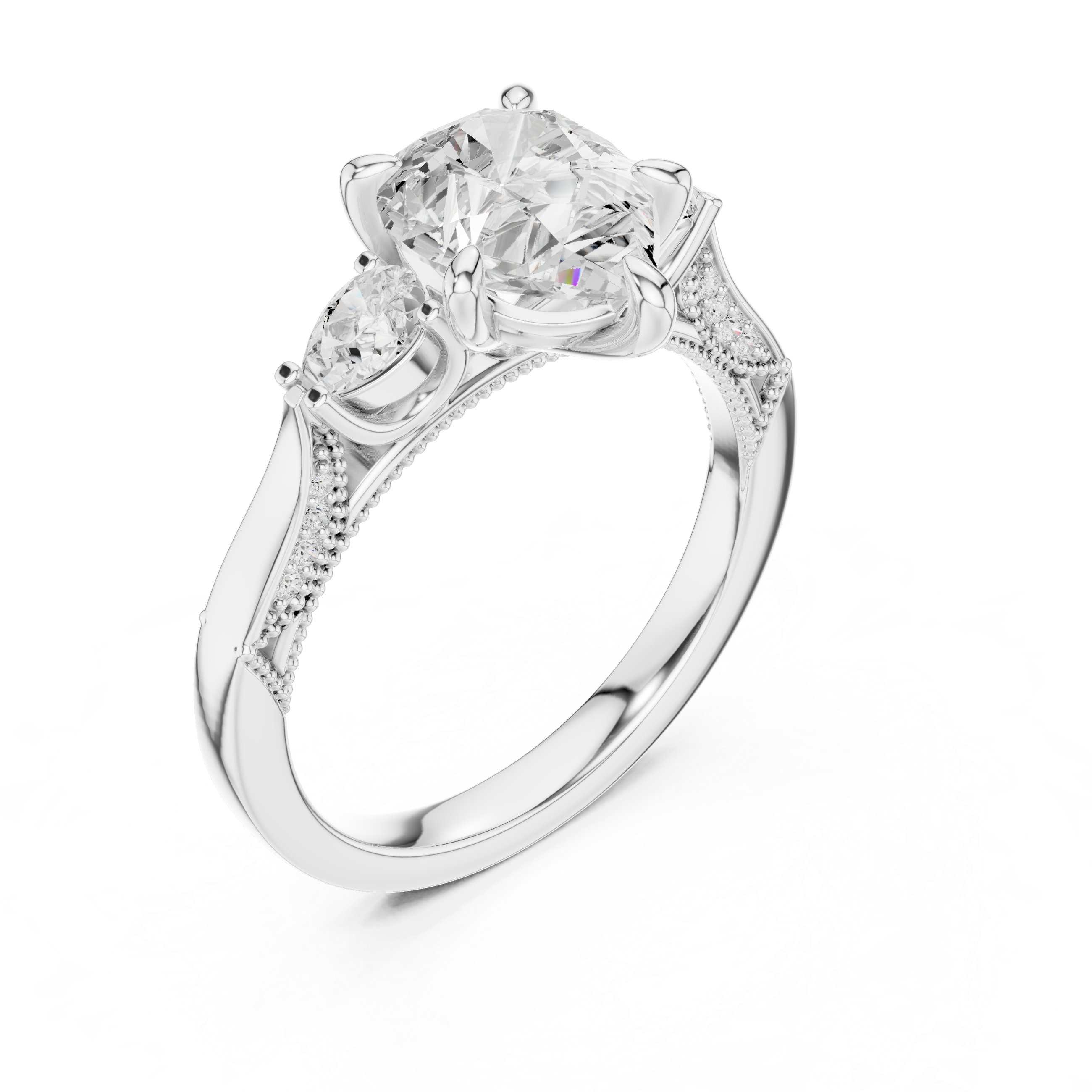 2.16 CT Princess Cut Three-Stone Diamond Engagement Ring