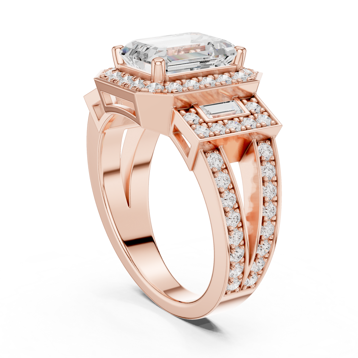 3.54 ct Emerald Cut Halo Diamond with Cathedral Setting Engagement – view 6 of 12, lab grown diamond ring | Jewelix Atelier