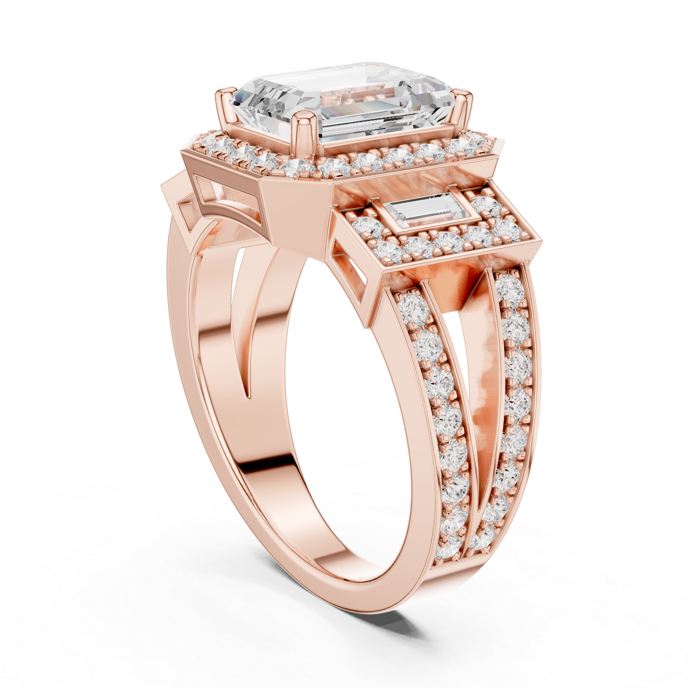 3.54 CT Emerald Cut Halo Diamond Engagement Ring