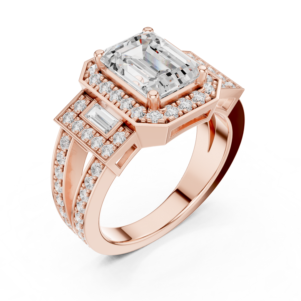 3.54 CT Emerald Cut Halo Diamond Engagement Ring