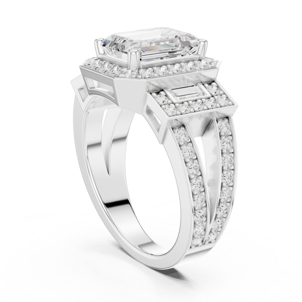 3.54 CT Emerald Cut Halo Diamond Engagement Ring