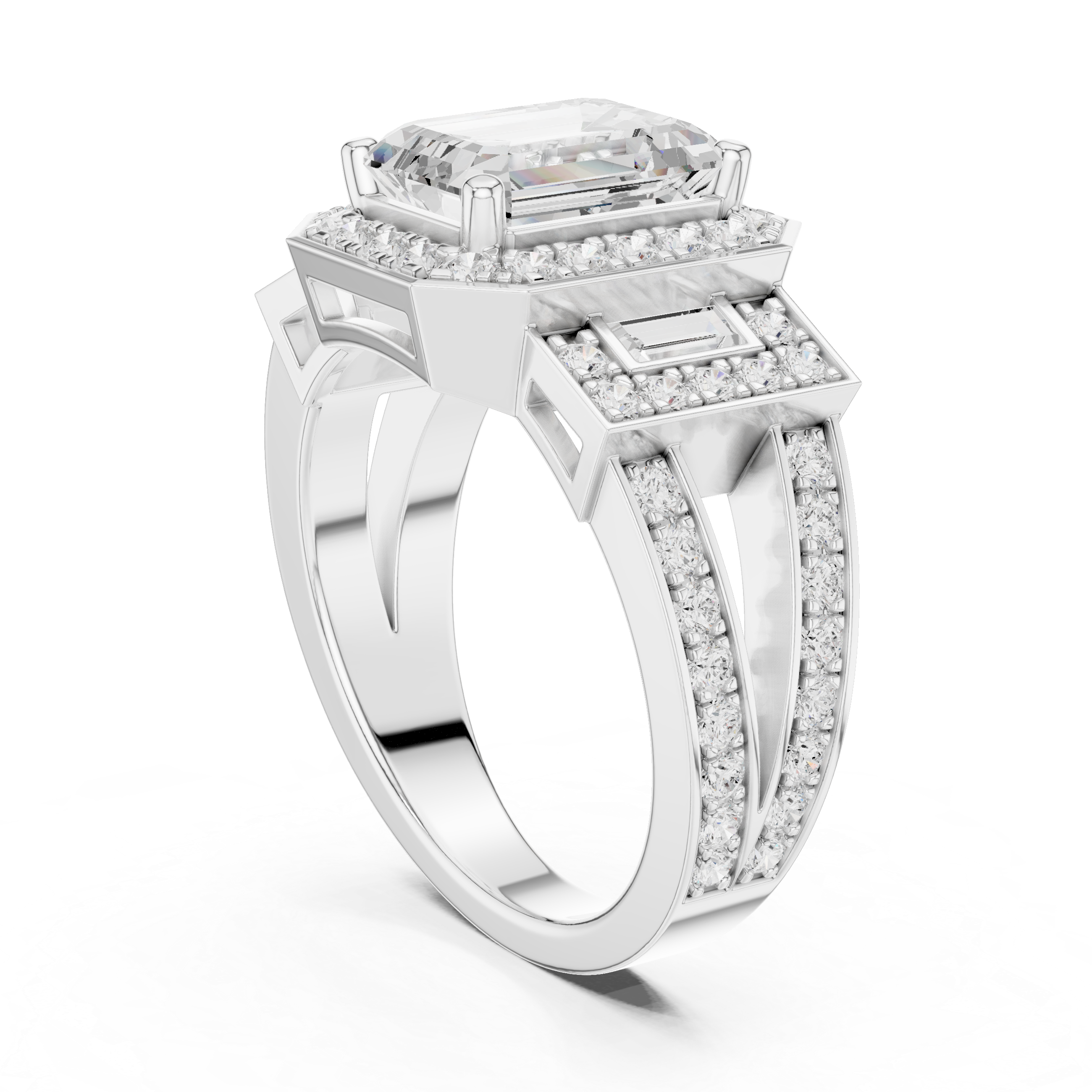 3.54 CT Emerald Cut Halo Diamond Engagement Ring
