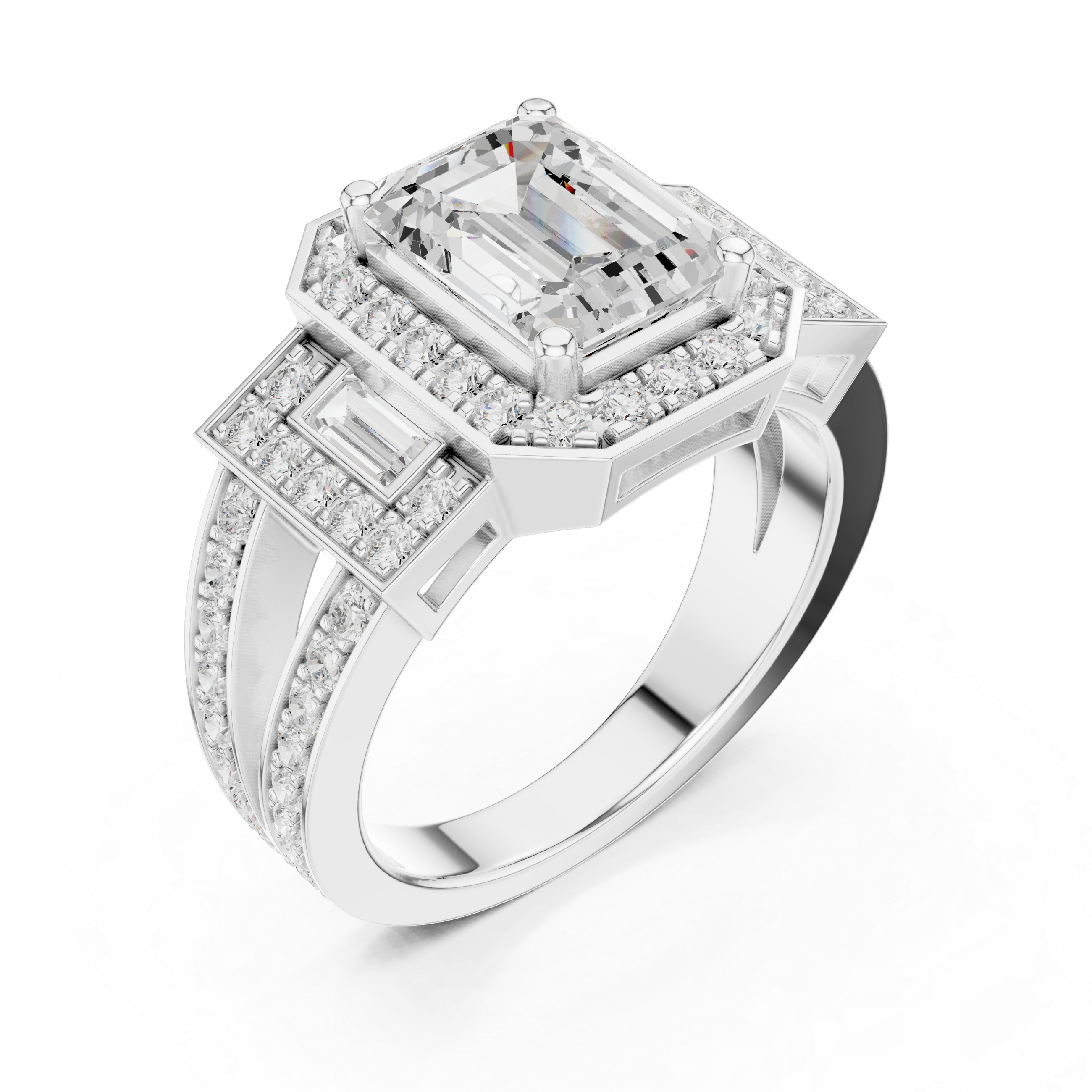 3.54 CT Emerald Cut Halo Diamond Engagement Ring