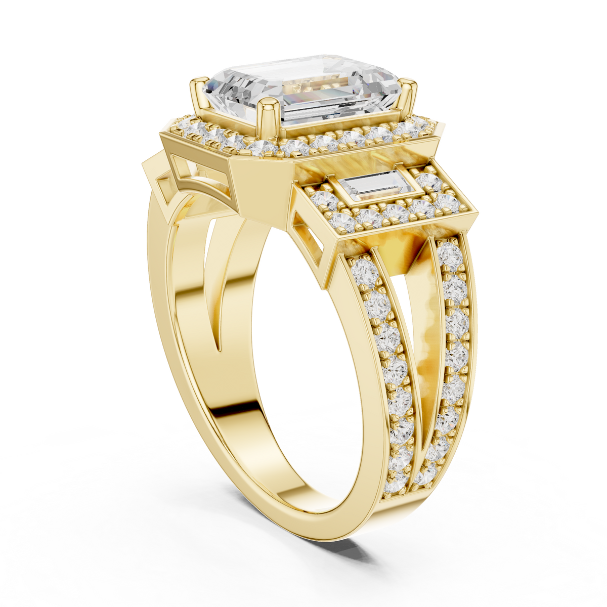 3.54 ct Emerald Cut Halo Diamond with Cathedral Setting – view 10 of 12, lab grown diamond ring | Jewelix Atelier