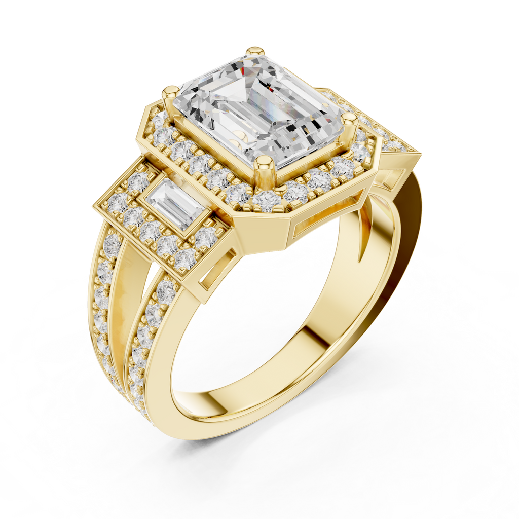 3.54 CT Emerald Cut Halo Diamond Engagement Ring