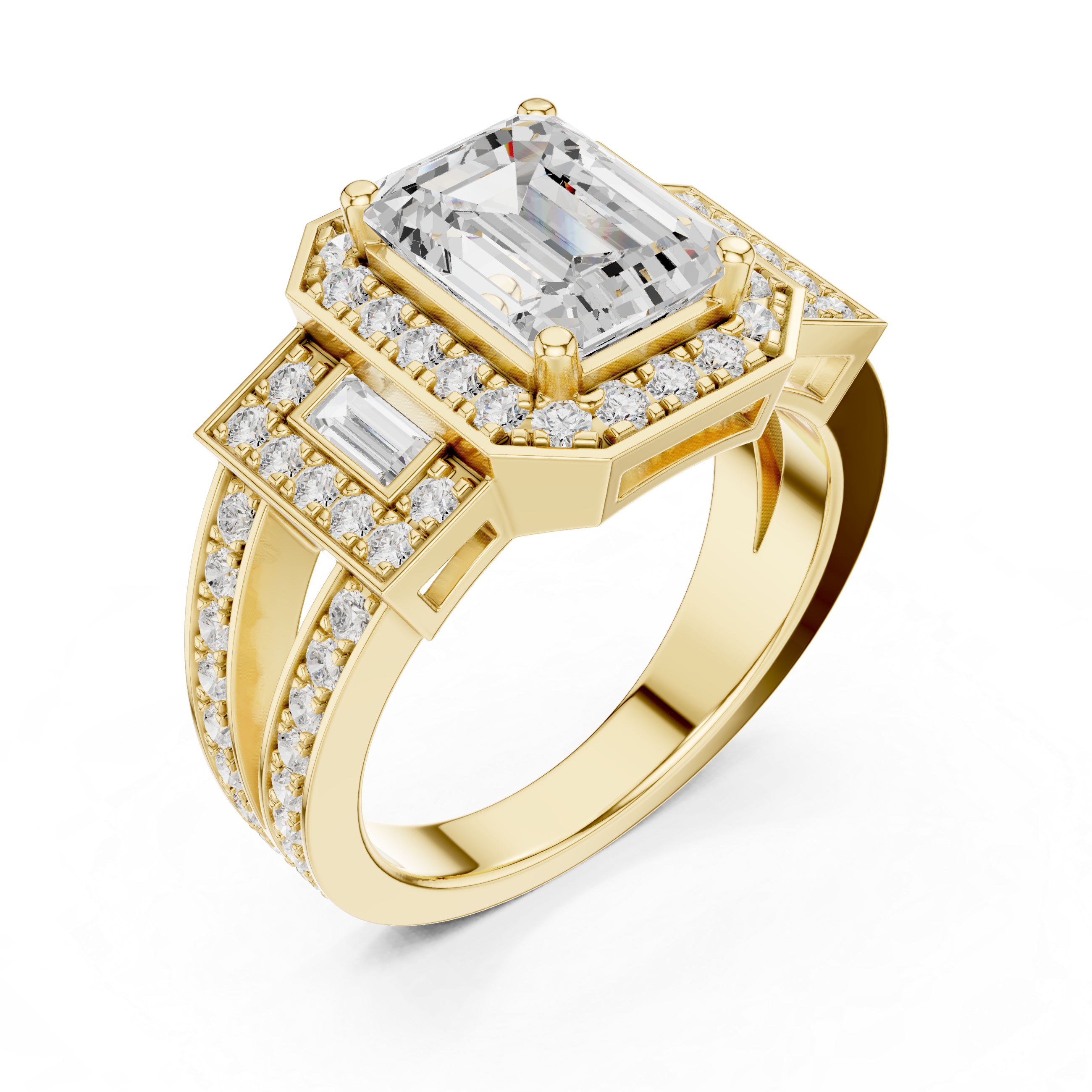 3.54 CT Emerald Cut Halo Diamond Engagement Ring