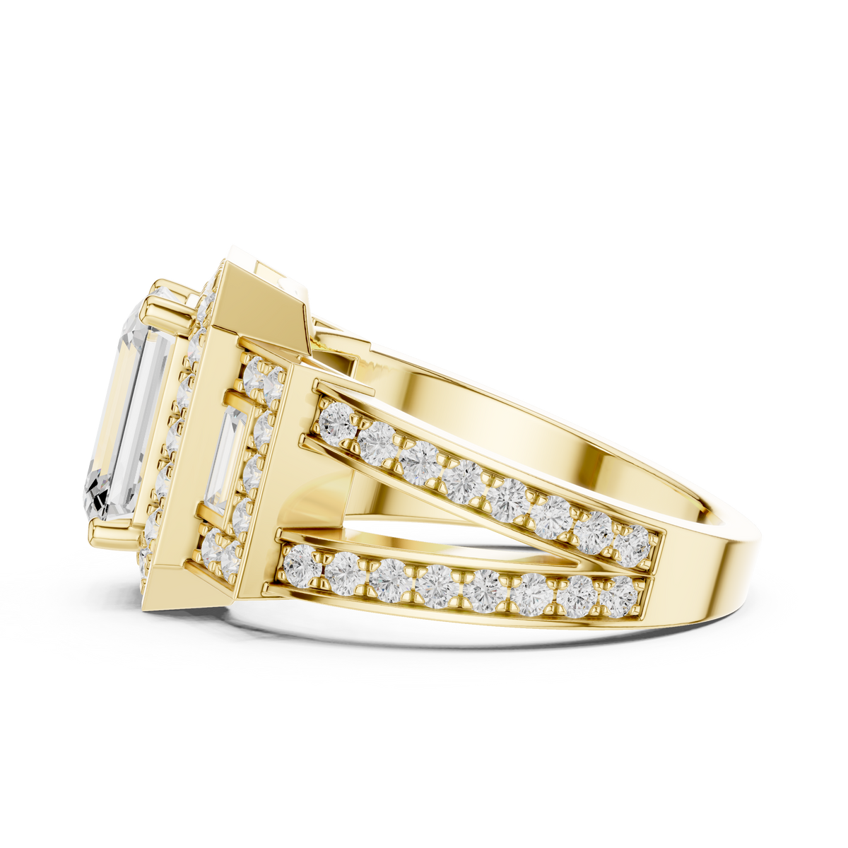 3.54 ct Emerald Cut Halo Diamond with Cathedral Setting – view 12 of 12, lab grown diamond ring | Jewelix Atelier