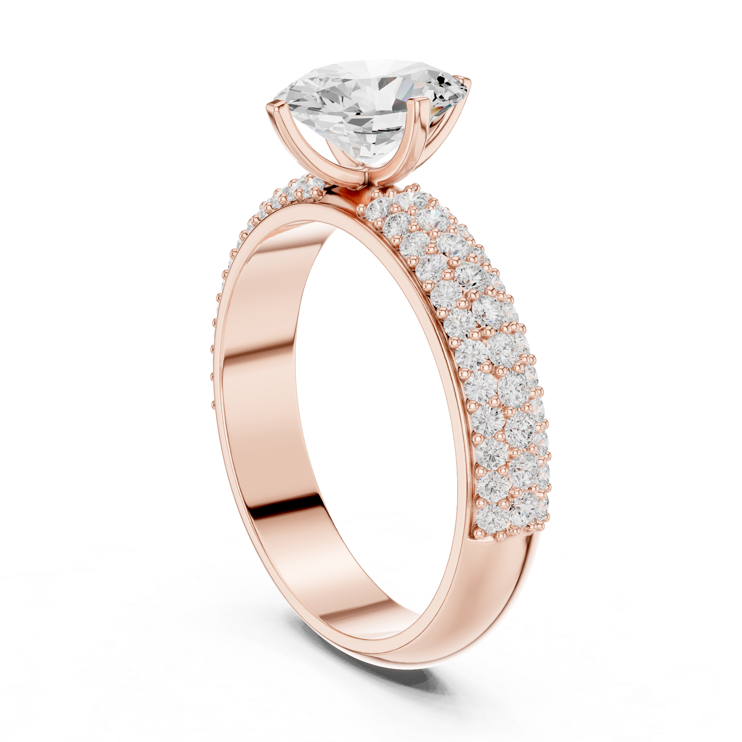 1.49 CT Oval Cut Triple Pavé Diamond Engagement Ring