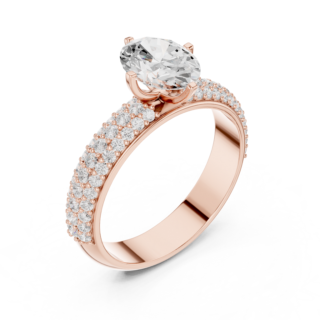 1.49 CT Oval Cut Triple Pavé Diamond Engagement Ring