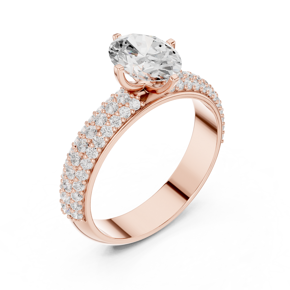 Oval Cut Triple Pavé Diamond Engagement Ring – view 7 of 12, lab grown diamond ring | Jewelix Atelier