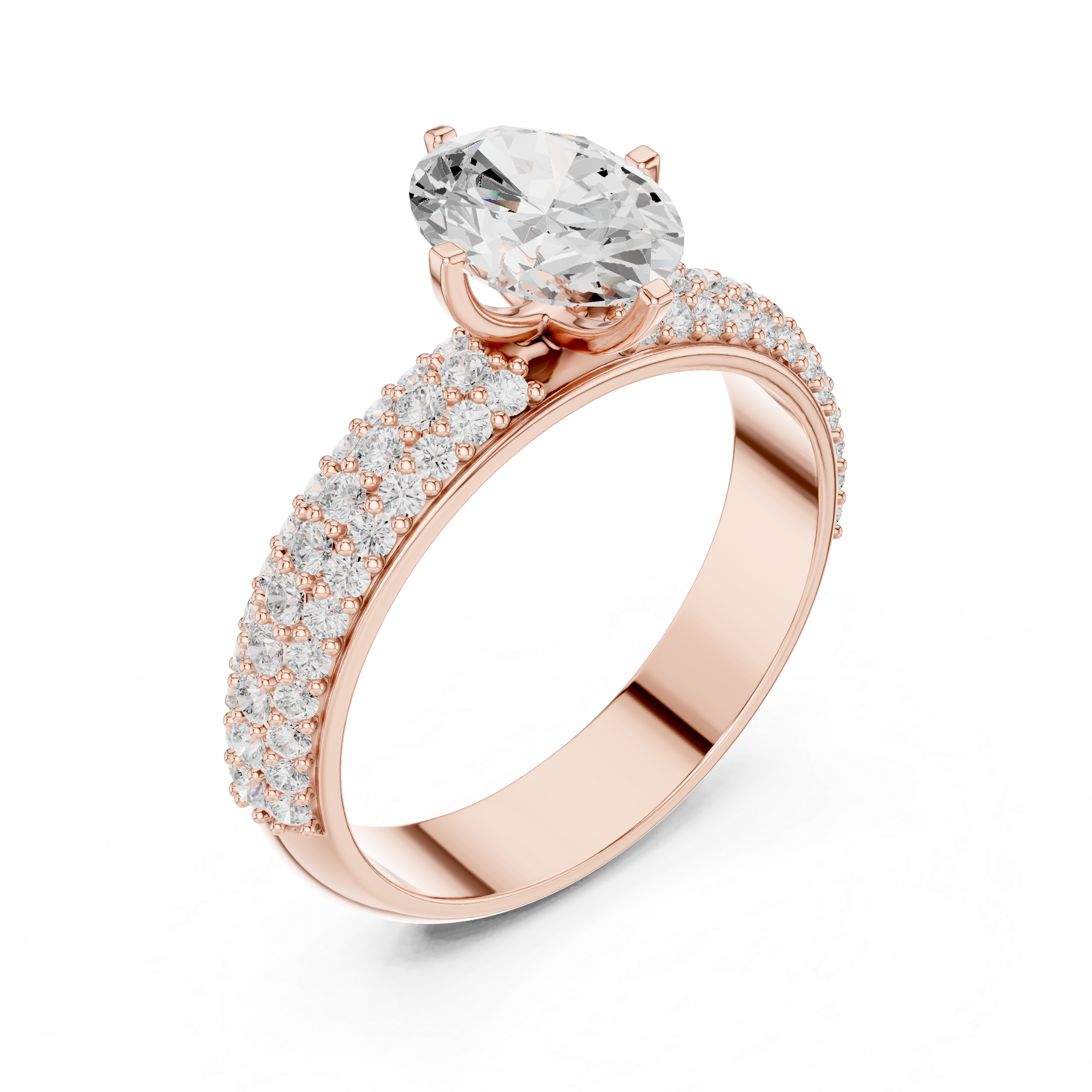 1.49 CT Oval Cut Triple Pavé Diamond Engagement Ring