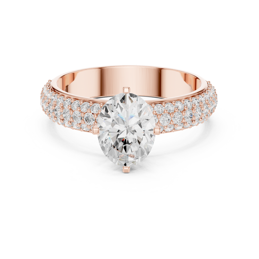 1.49 CT Oval Cut Triple Pavé Diamond Engagement Ring