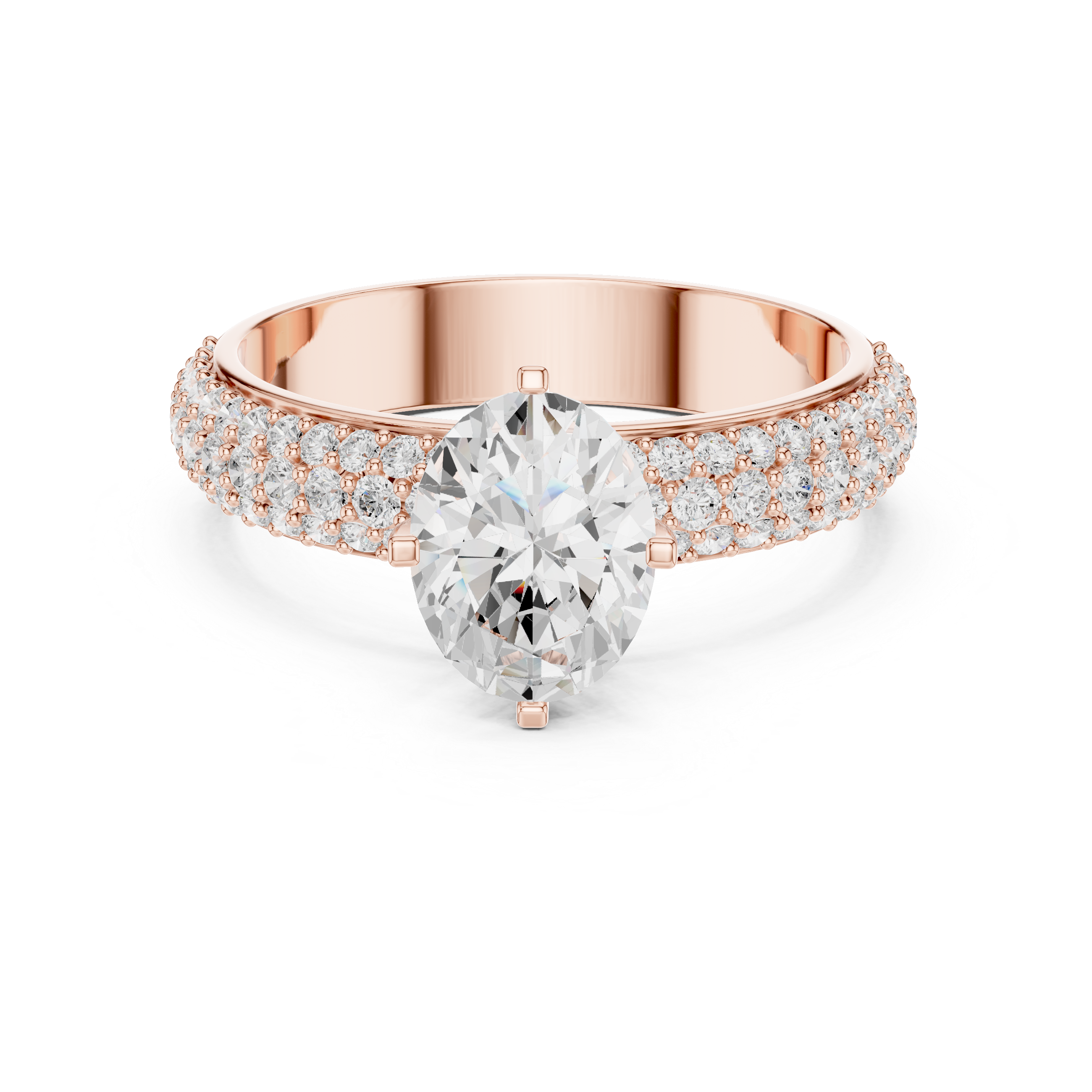 1.49 CT Oval Cut Triple Pavé Diamond Engagement Ring