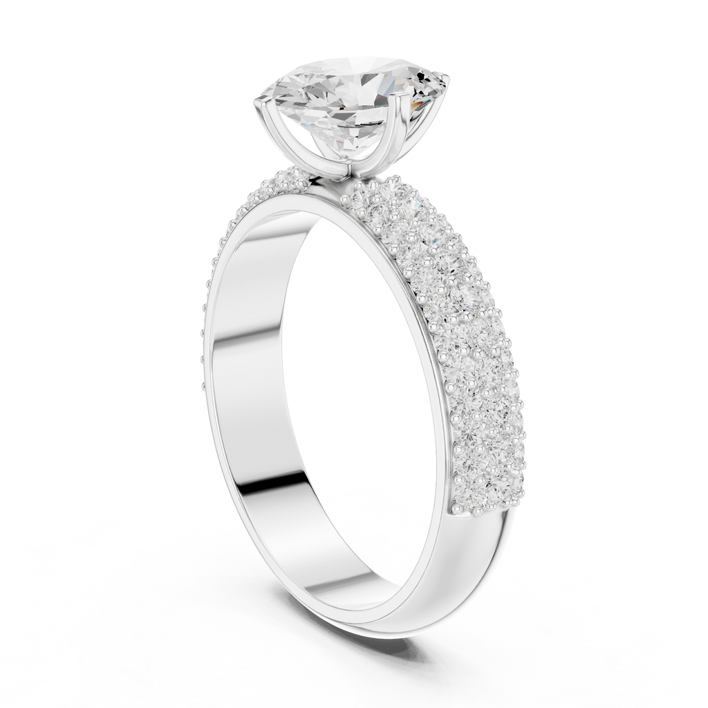 1.49 CT Oval Cut Triple Pavé Diamond Engagement Ring