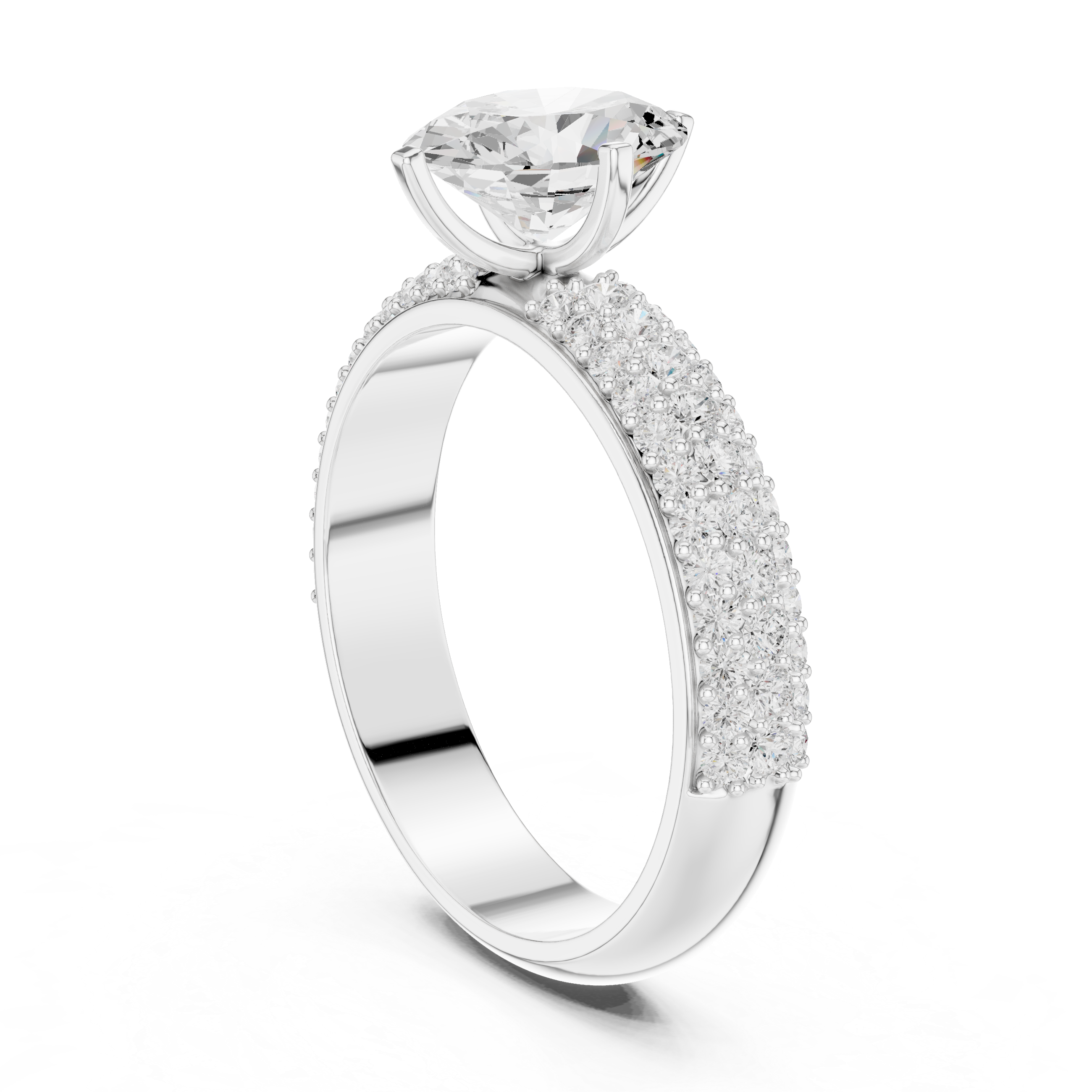 1.49 CT Oval Cut Triple Pavé Diamond Engagement Ring