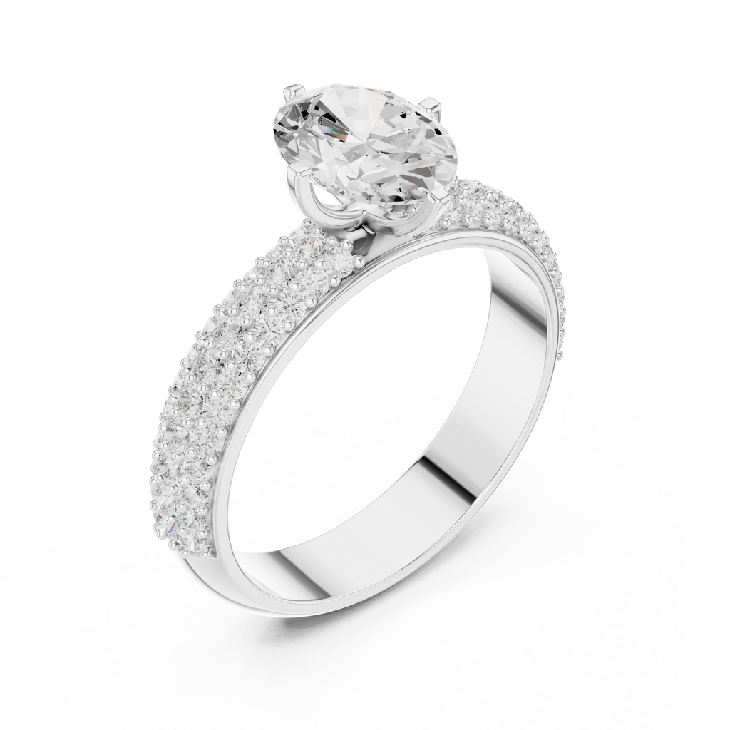 1.49 CT Oval Cut Triple Pavé Diamond Engagement Ring