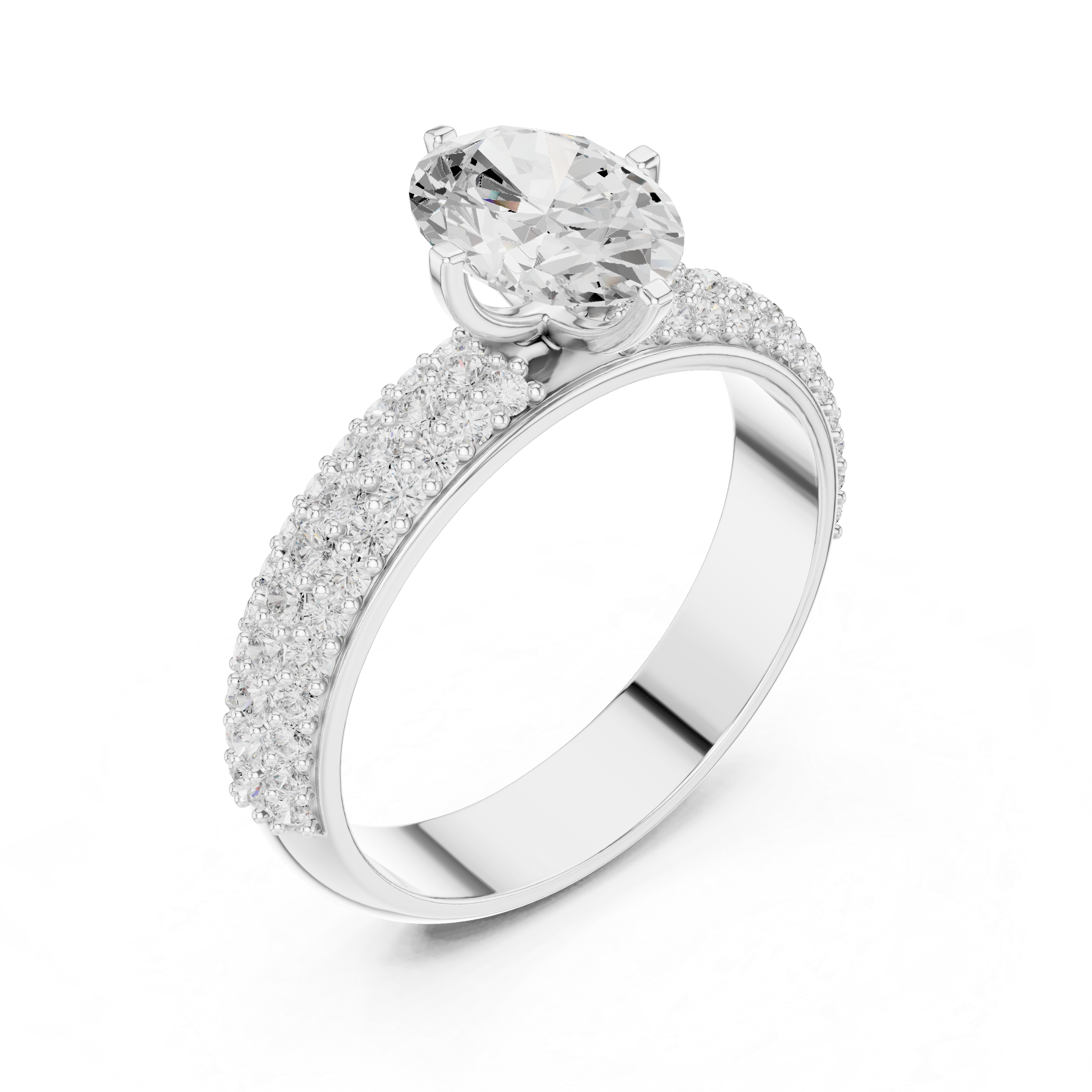1.49 CT Oval Cut Triple Pavé Diamond Engagement Ring