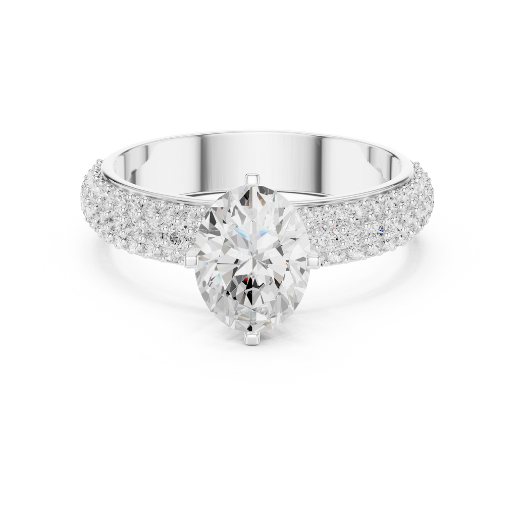 1.49 CT Oval Cut Triple Pavé Diamond Engagement Ring