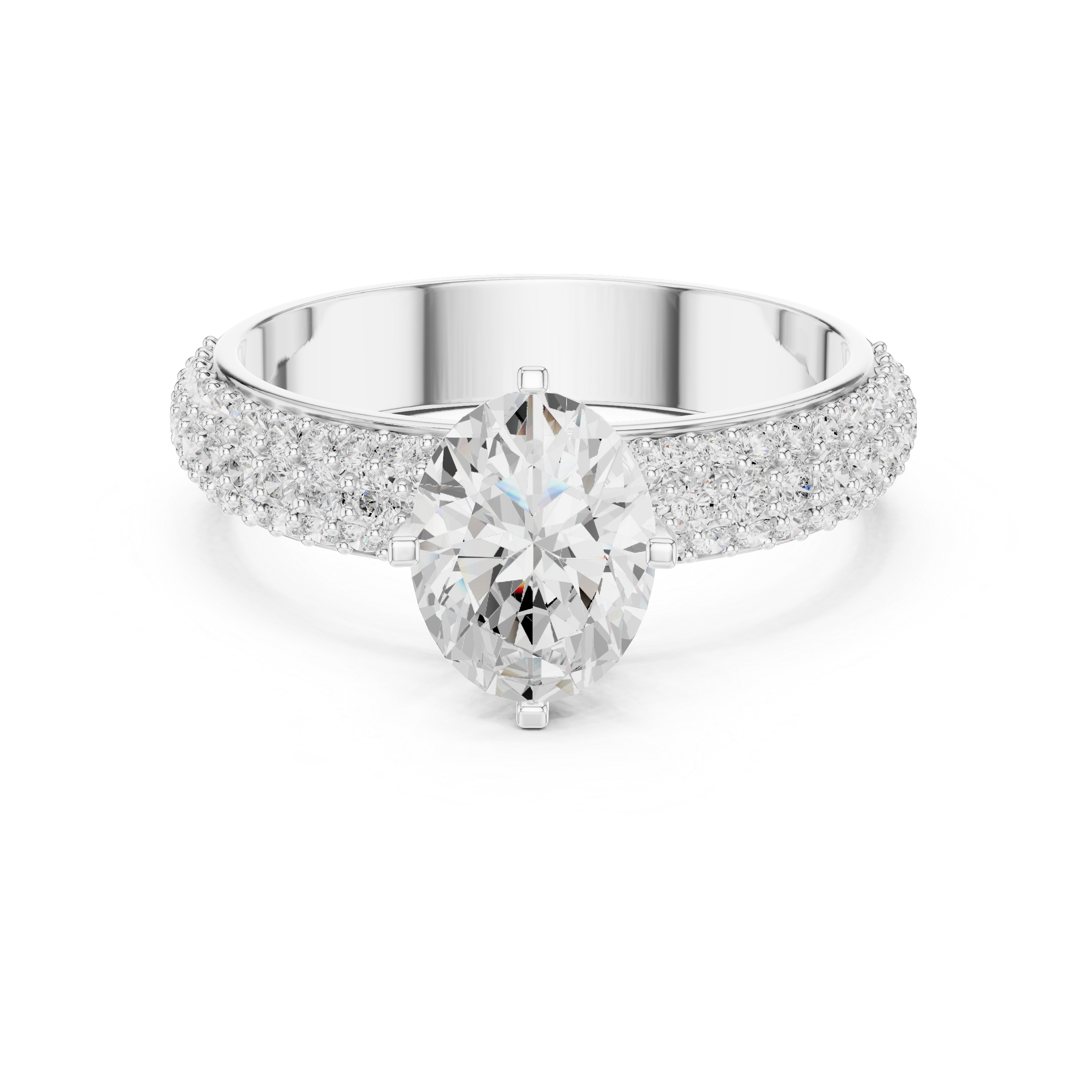 1.49 CT Oval Cut Triple Pavé Diamond Engagement Ring