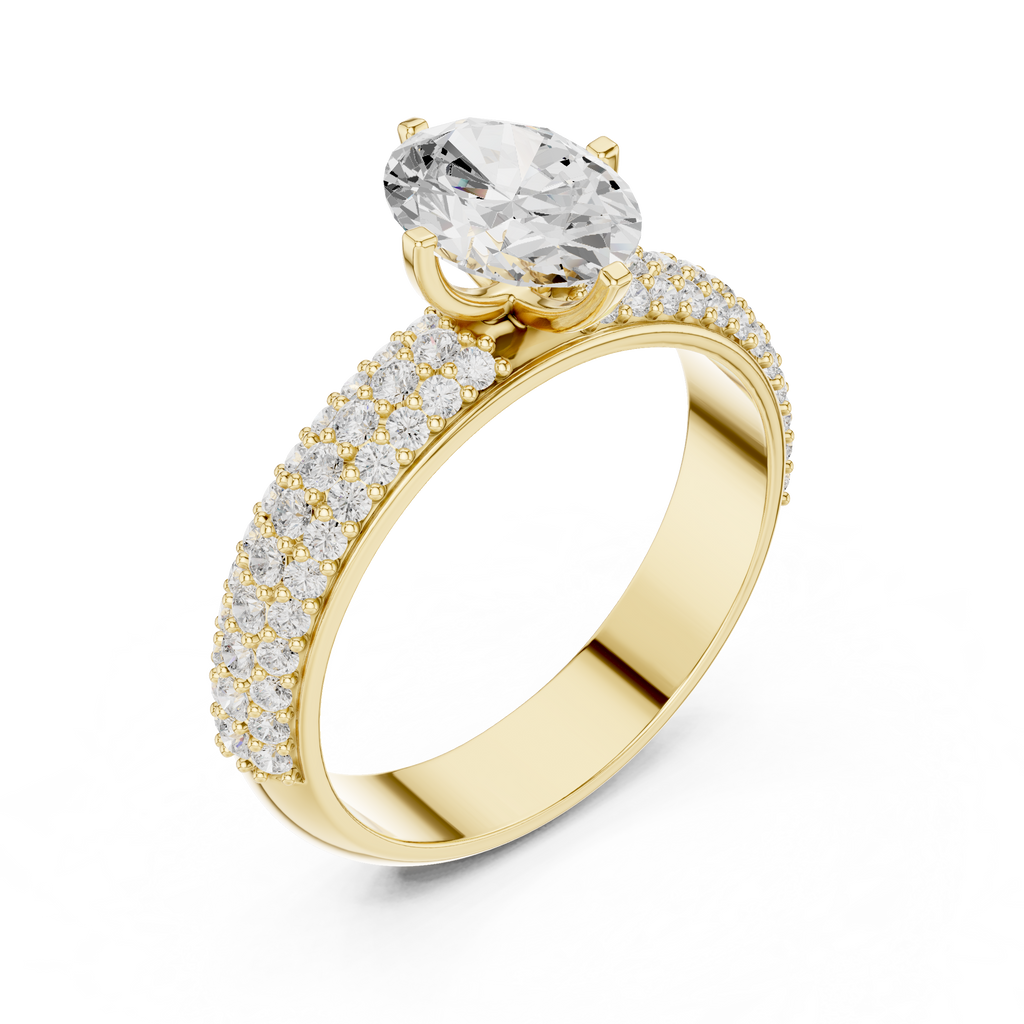 1.49 CT Oval Cut Triple Pavé Diamond Engagement Ring