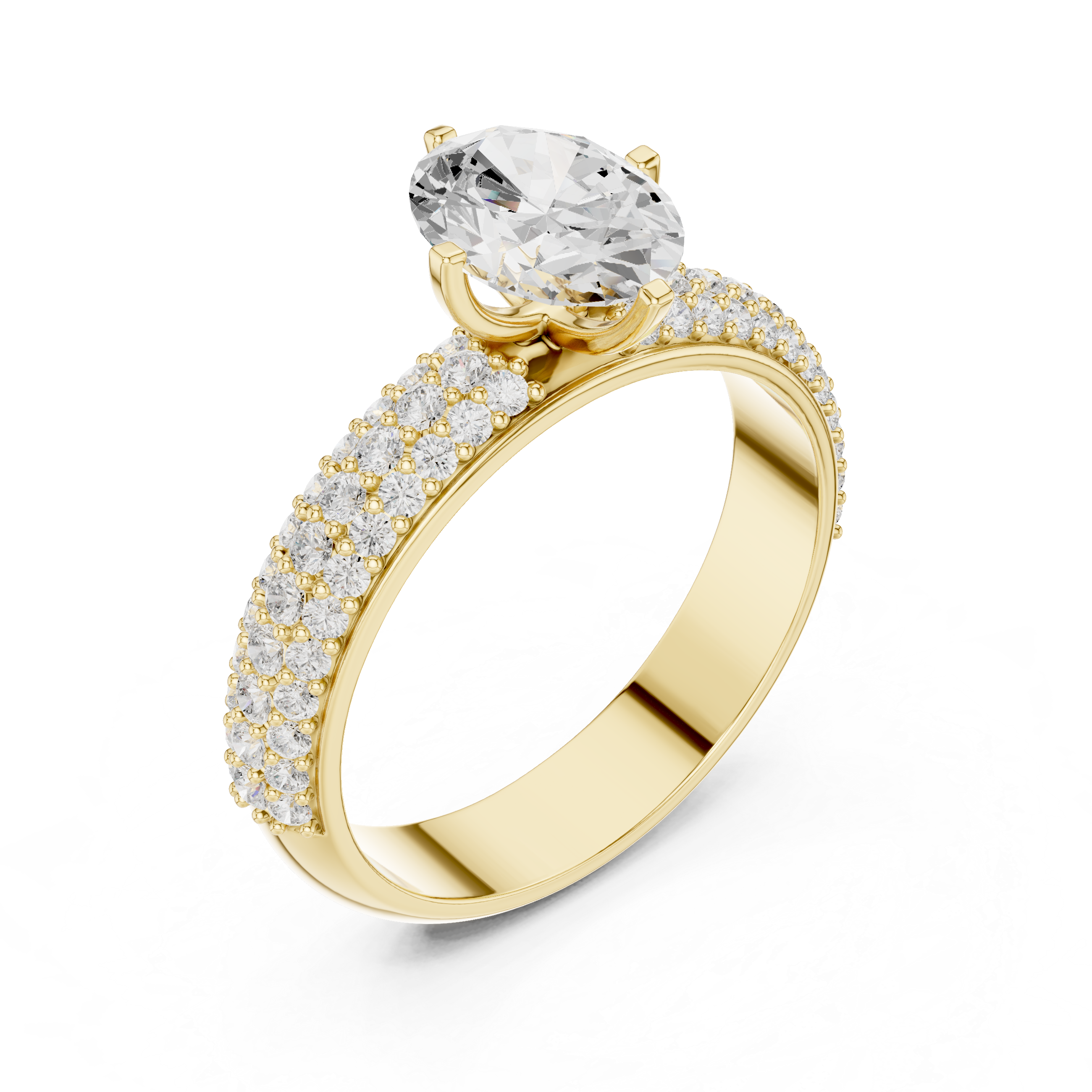 1.49 CT Oval Cut Triple Pavé Diamond Engagement Ring