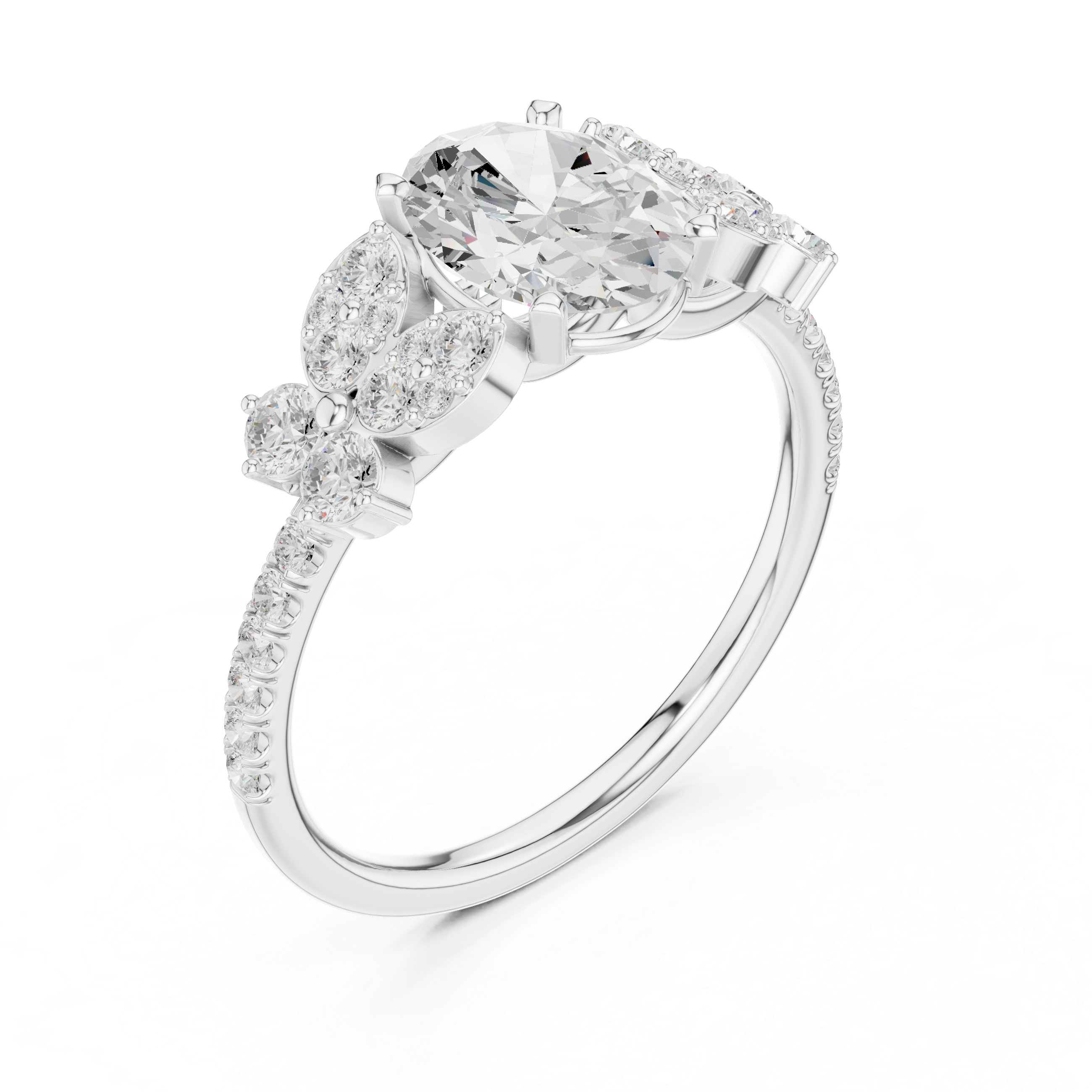 1.44 CT Oval Cut Vintage Cluster Diamond Engagement Ring