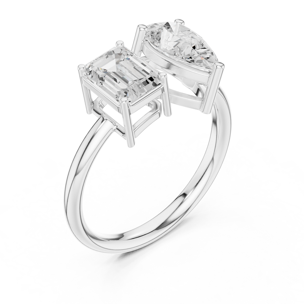 Toi et Moi Emerald & Pear Diamond Engagement Ring
