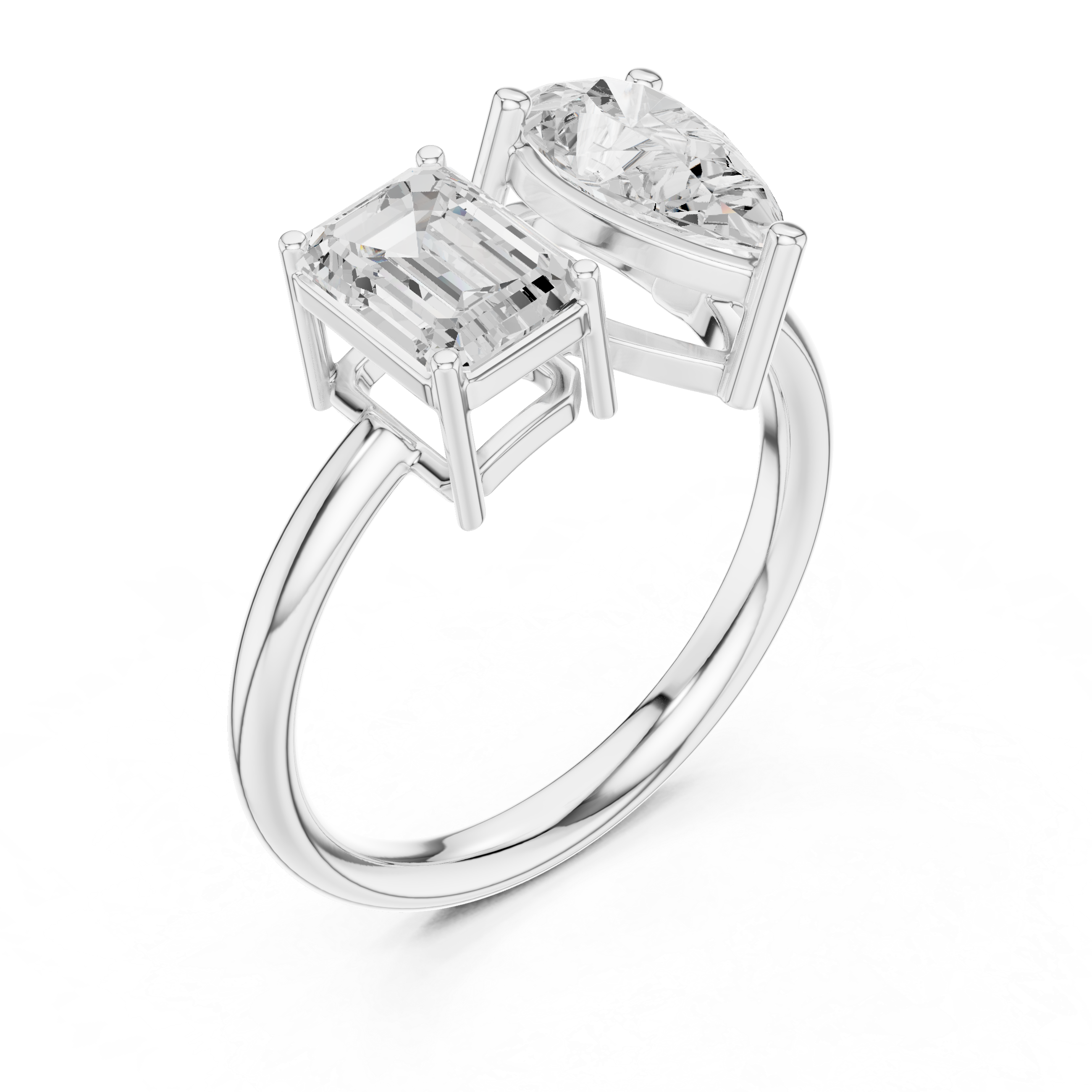 Toi et Moi Emerald & Pear Diamond Engagement Ring