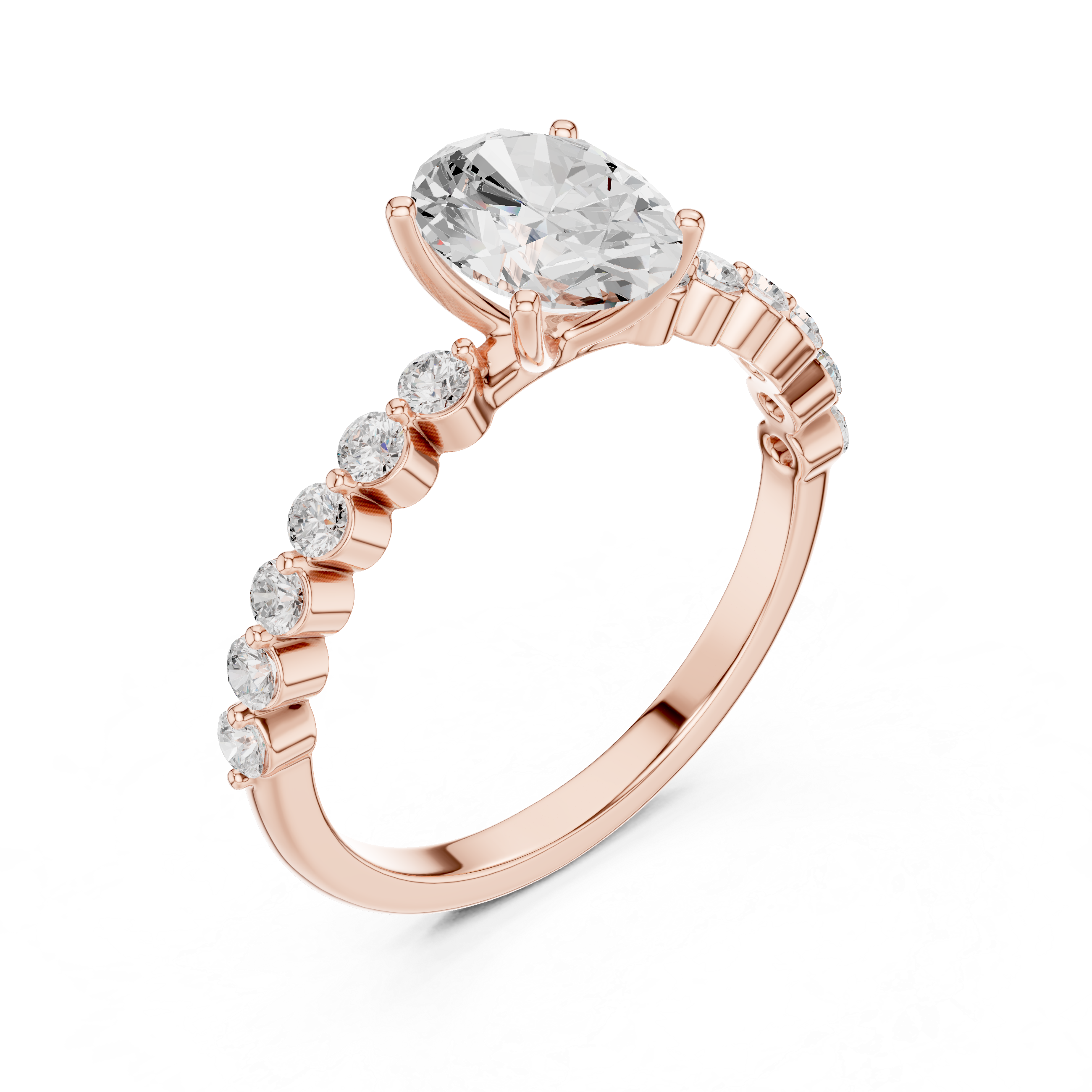 Oval Cut Diamond Engagement Ring with Bubble Band