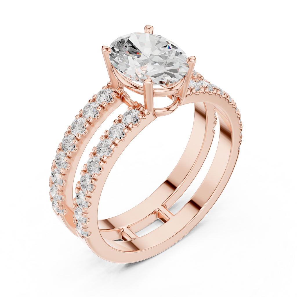 Oval Cut Double Band Diamond Engagement Ring