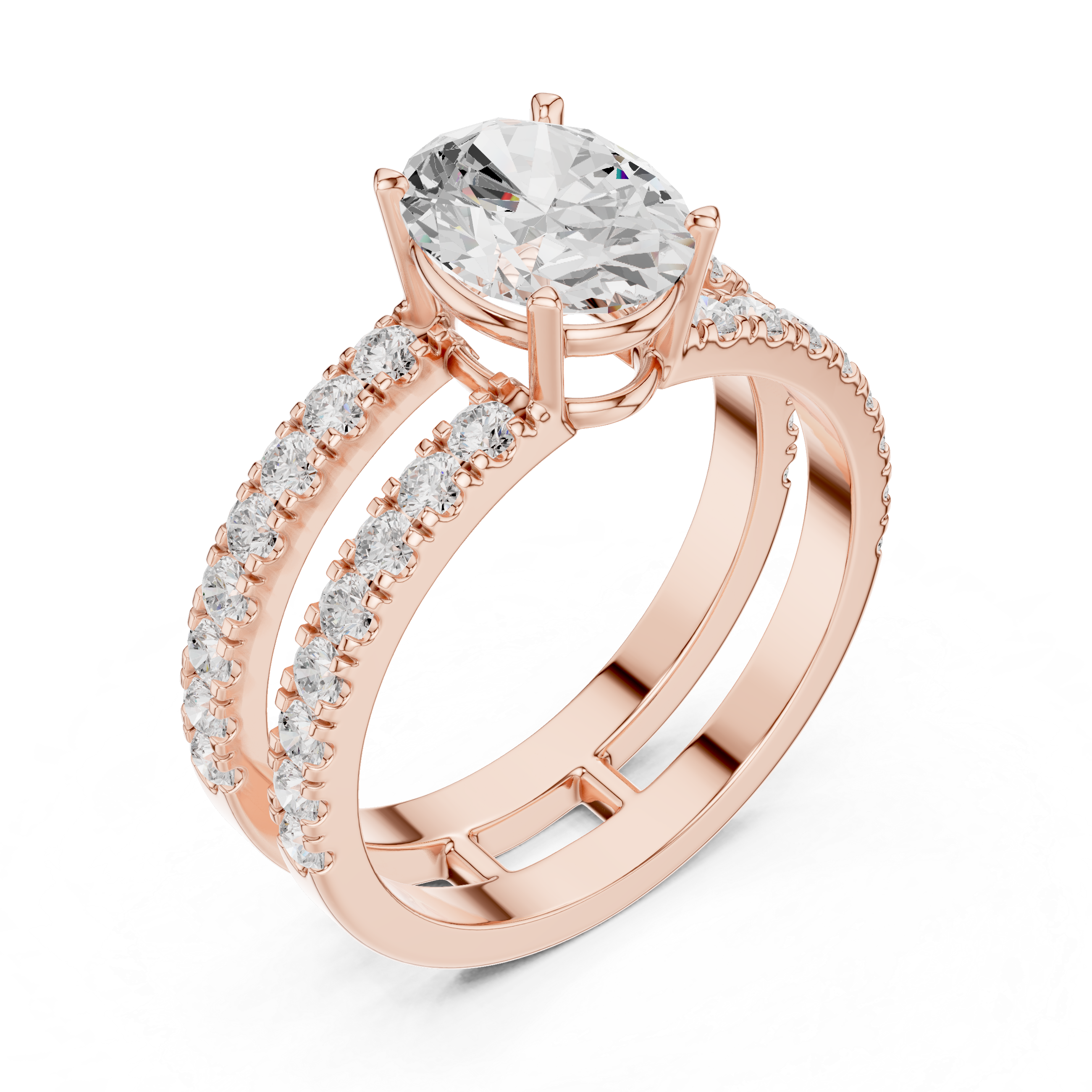 Oval Cut Double Band Diamond Engagement Ring