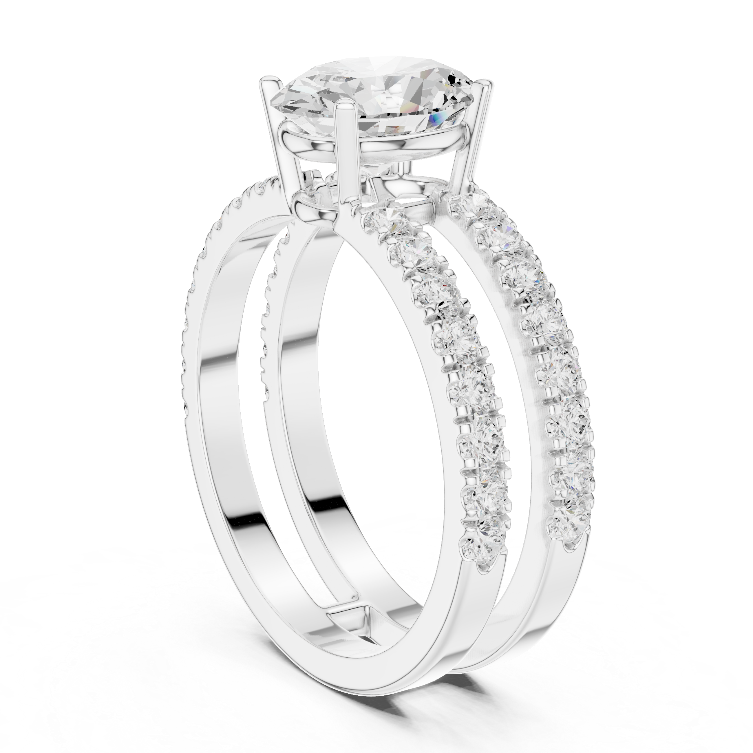 Oval Cut Double Band Diamond Engagement Ring