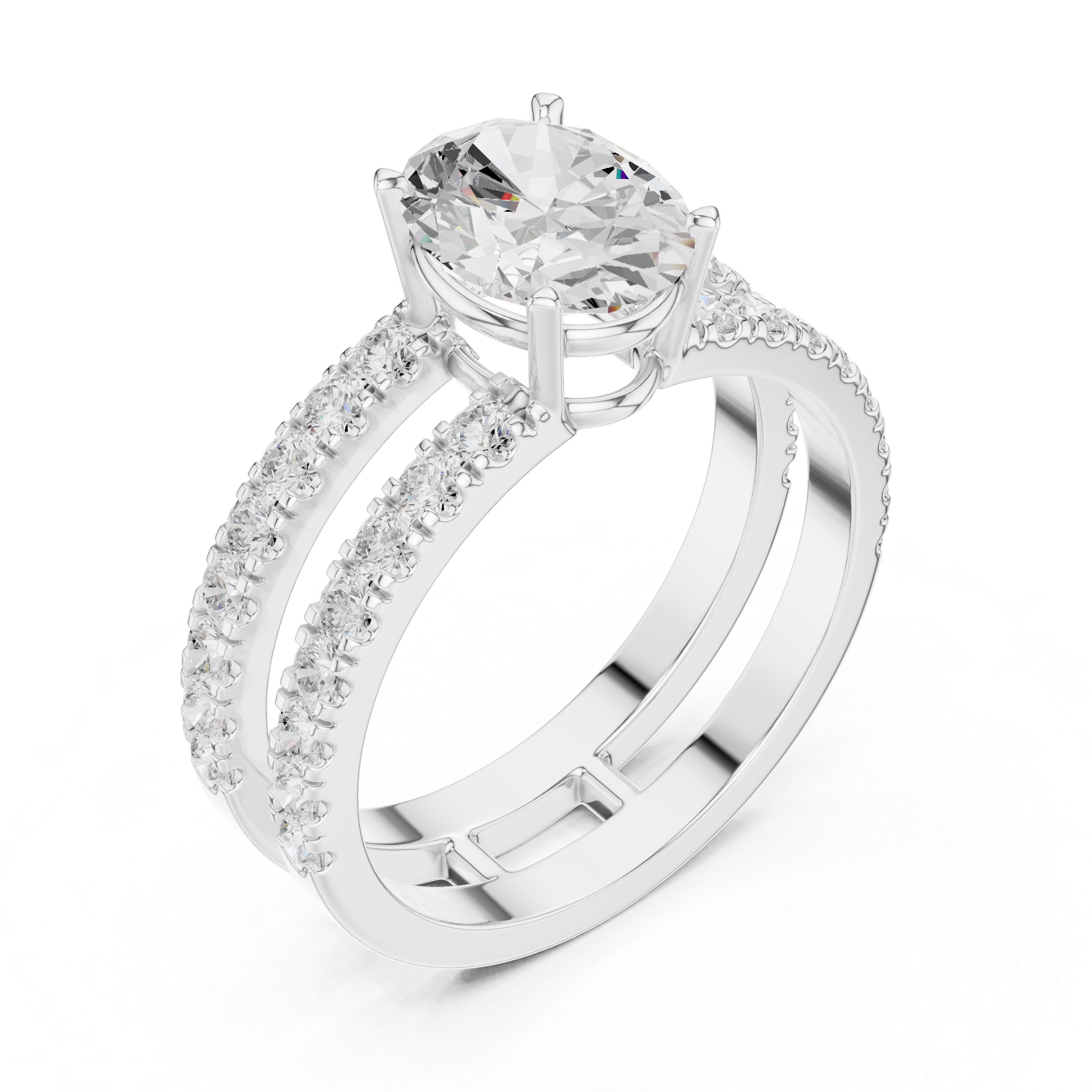 Oval Cut Double Band Diamond Engagement Ring