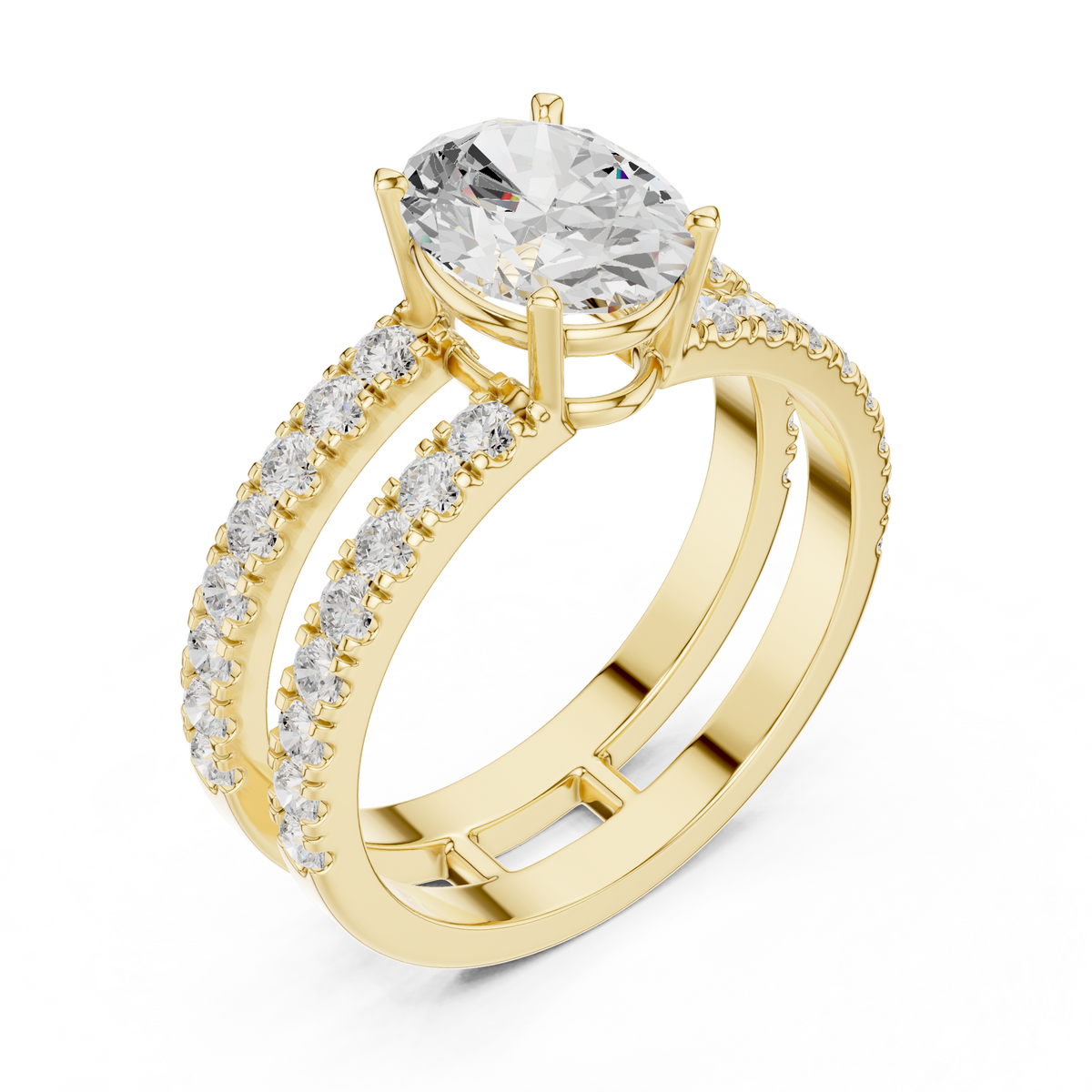 Oval Cut Double Band Diamond Engagement Ring – view 11 of 12, lab grown diamond band | Jewelix Atelier