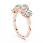 Oval Three Stone Halo Diamond Engagement Ring