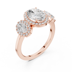 Oval Three Stone Halo Diamond Engagement Ring
