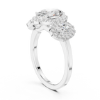 Oval Three Stone Halo Diamond Engagement Ring