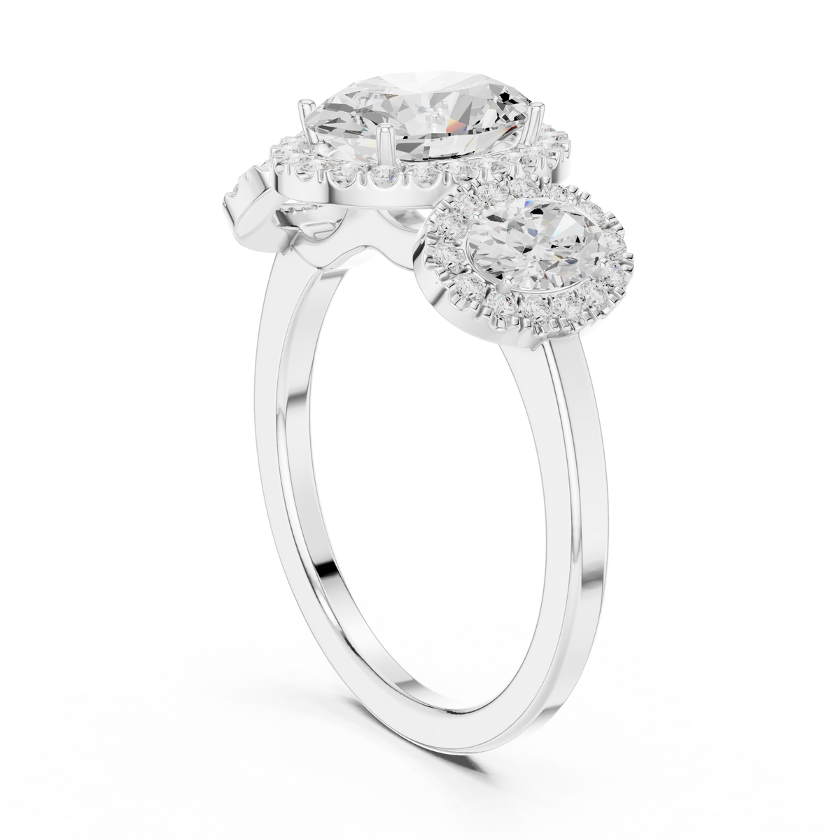 Oval Three Stone Halo Diamond Engagement Ring – view 2 of 12, lab grown diamond ring | Jewelix Atelier