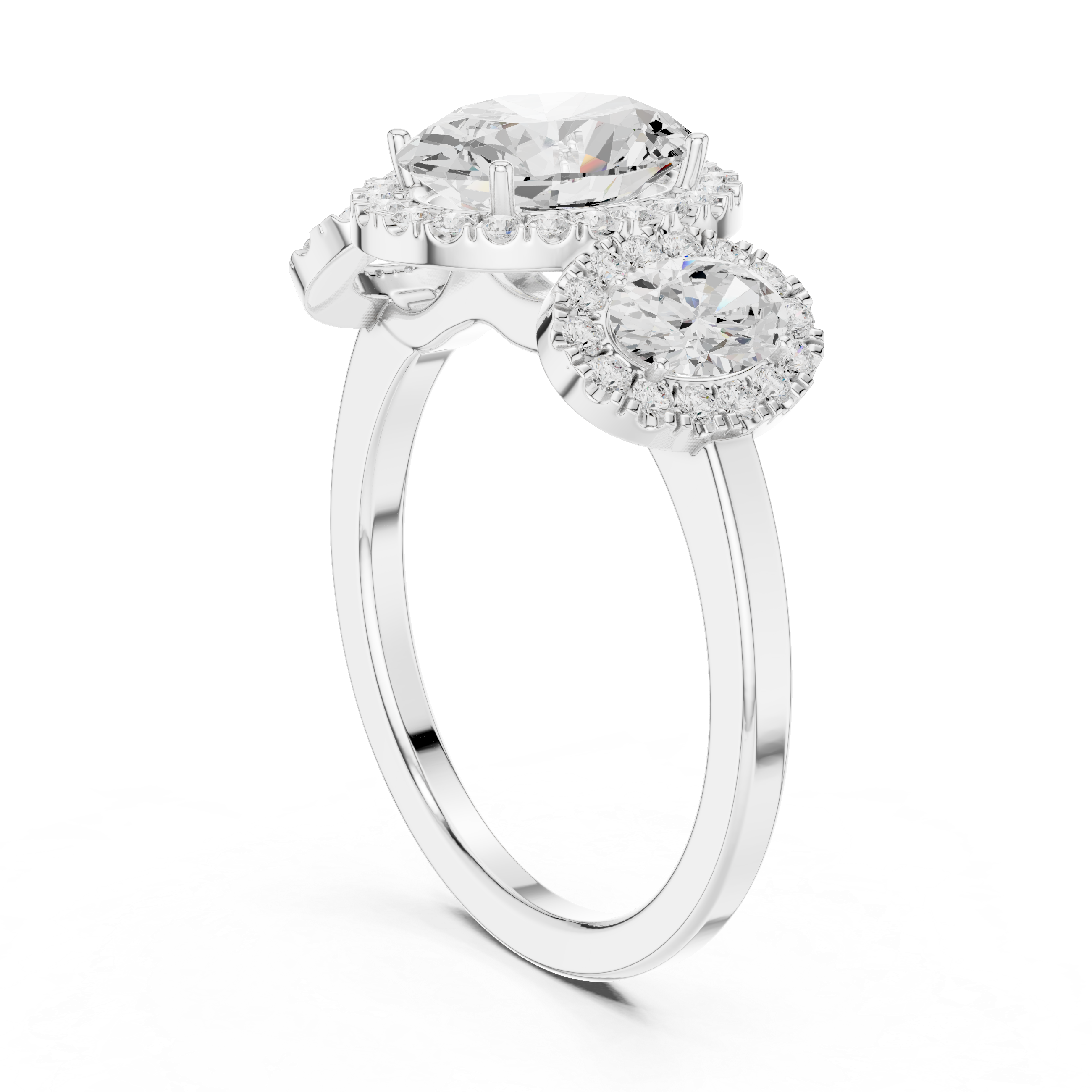 Oval Three Stone Halo Diamond Engagement Ring